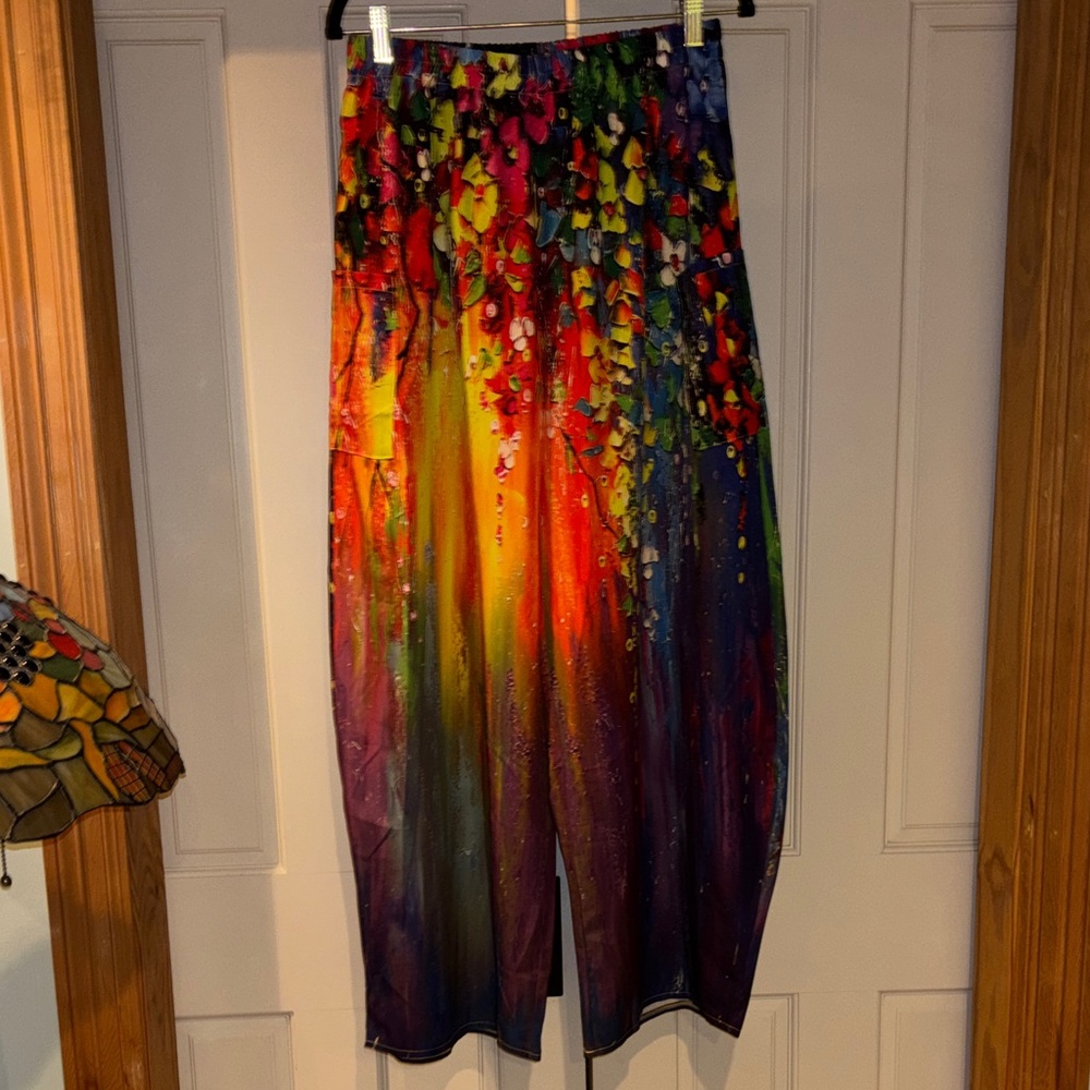 YITEMEI Multicolor Abstract Print Elastic Waist Pants